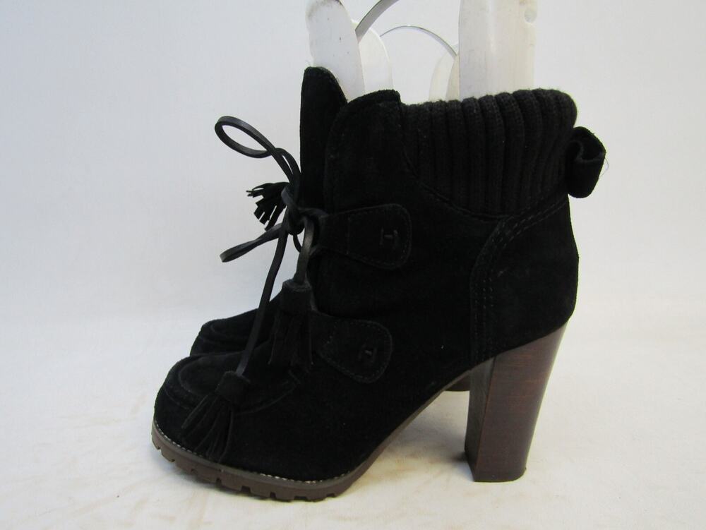 TOMMY HILFIGER Womens Size 7.5 M Black Suede Laces Ankle Fashion Boots